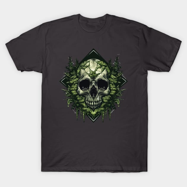 skull in moss diamond shaped T-Shirt by StepInSky